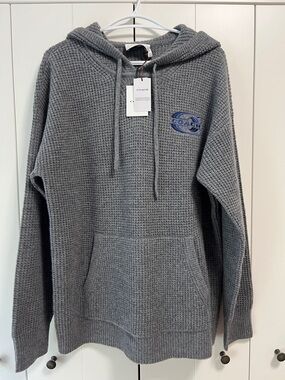 NWT Coach Wool/cashmere  Heather Grey Hoodie with Blue Logo Patch size M